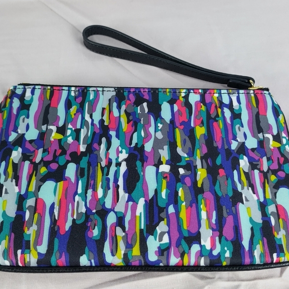 Vera Bradley Black Watercolor Brush Stroke Envelope Wristlet Wallet Clutch Zip - Picture 6 of 13
